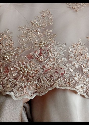 Bej İşlemeli Uzun Kollu Kadın Abiye Elbise - Görsel 2