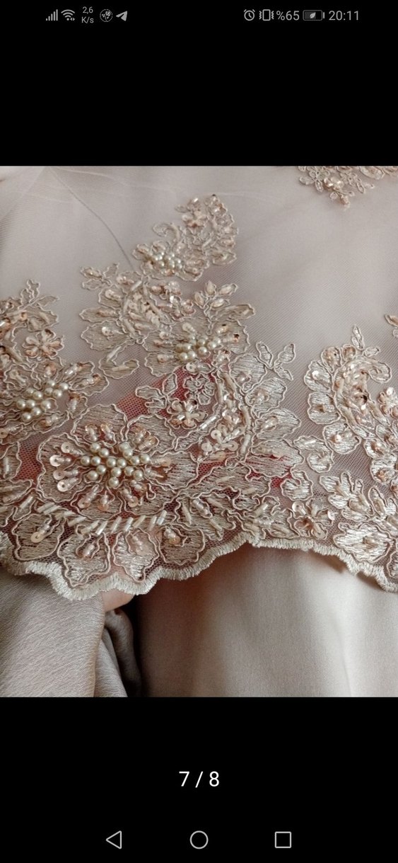 Bej İşlemeli Uzun Kollu Kadın Abiye Elbise - Görsel 2