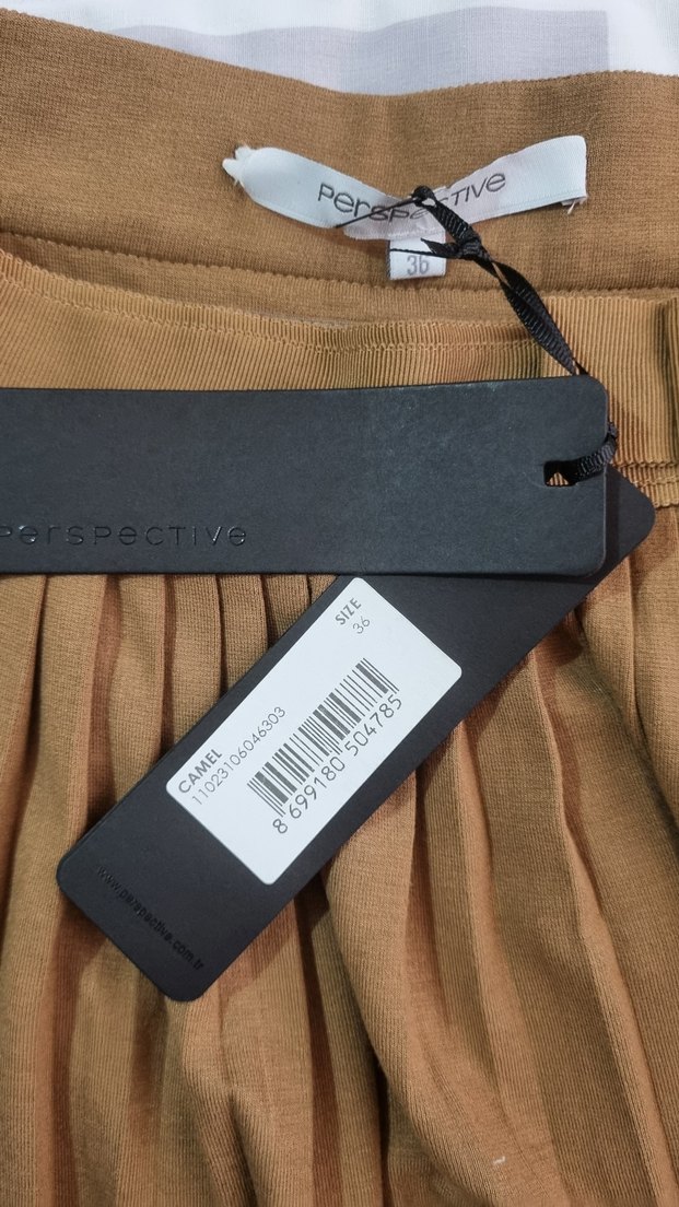 Perspective camel rengi piliseli etek - Görsel 3