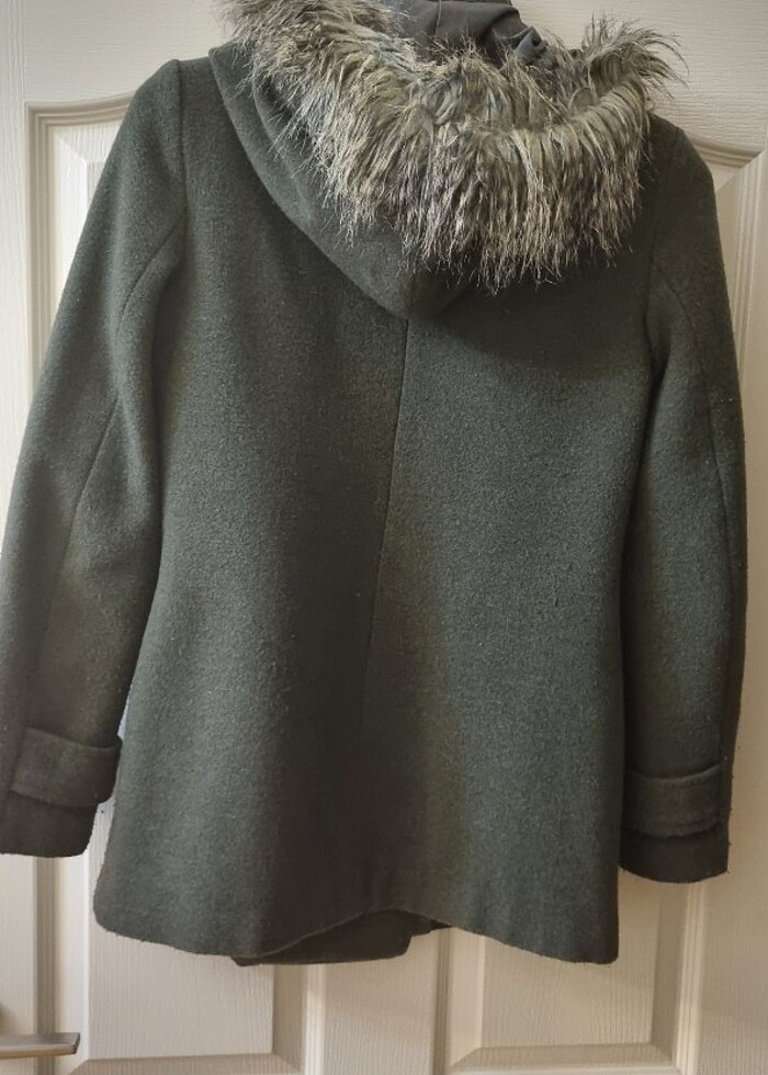 Yünlü kapüşonlu  park bravo marka kaşe kadın kaban - Görsel 3