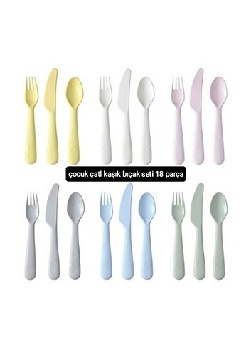 KALASçocuk çatal kaşık bıçak seti, pastel tonlar, 18 parça