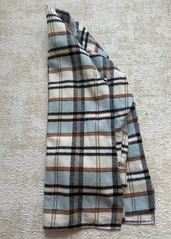 Düğmeli Ekose Bol Kesim Gri-Kahverengi Kadın Gömlek. - Görsel 4