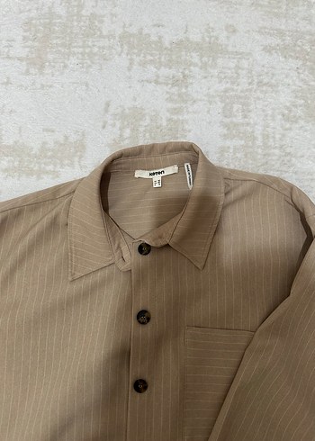 Bej Düğmeli Uzun Kollu Gömlek - Görsel 2