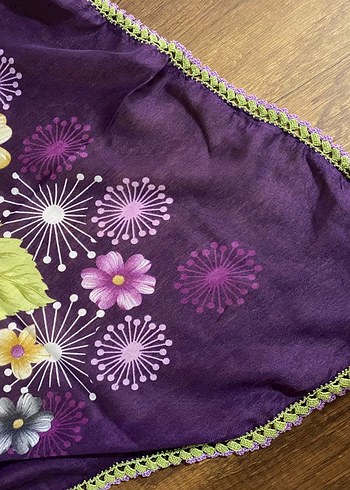 Mor Bohem Çiçek Desenli Kadın yazma - Görsel 2