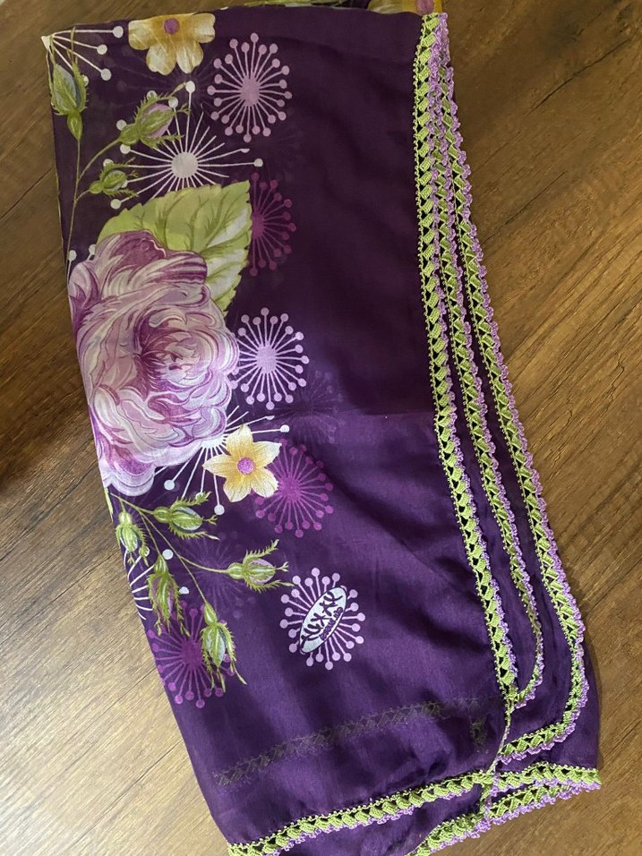 Mor Bohem Çiçek Desenli Kadın yazma - Görsel 3