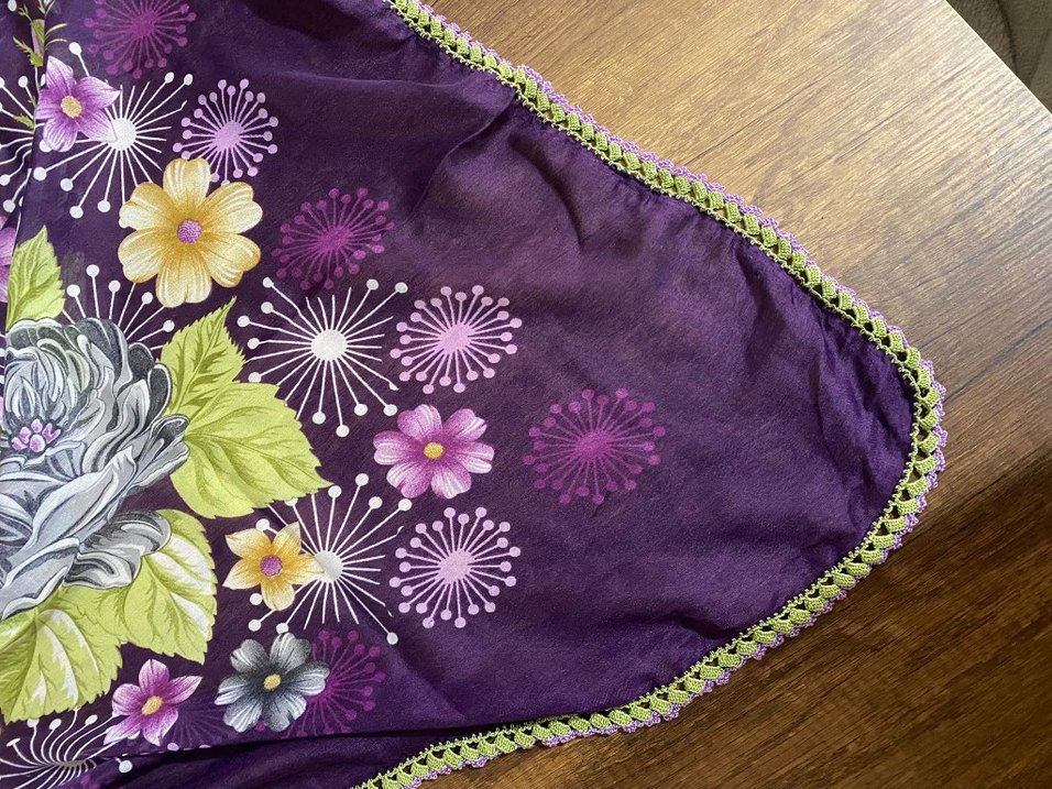 Mor Bohem Çiçek Desenli Kadın yazma - Görsel 2