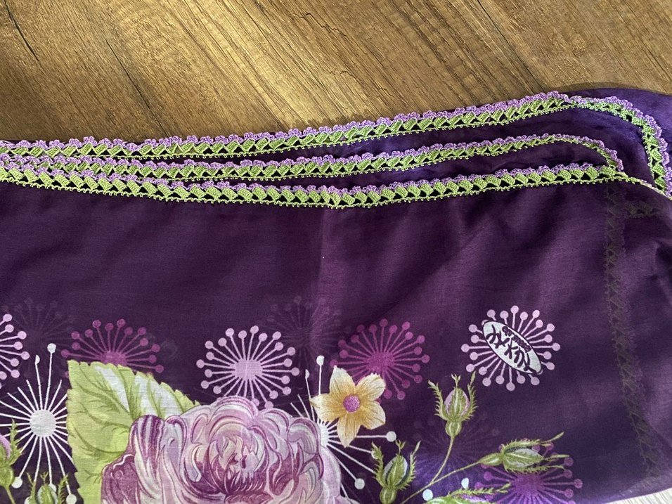 Mor Bohem Çiçek Desenli Kadın yazma - Görsel 4