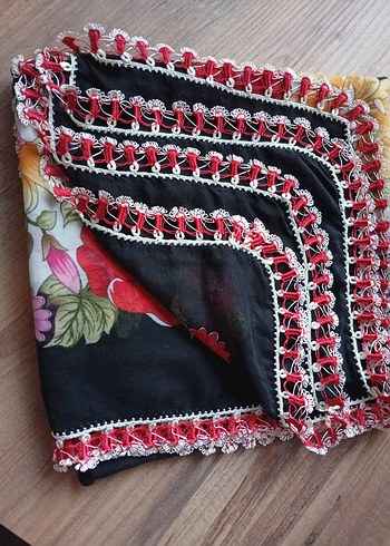 Çiçek Desenli Dantel Kenarlı Bohem Kadın yazma - Görsel 3