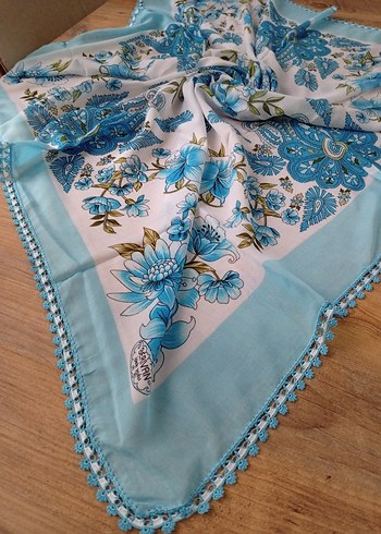 Dantel Detaylı Mavi Kadın yazma - Görsel 2