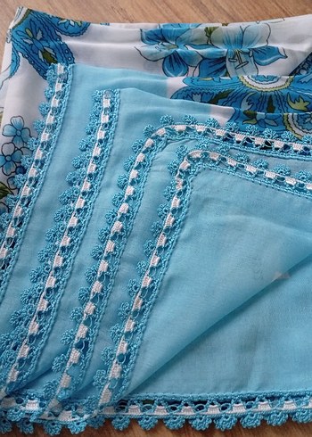 Dantel Detaylı Mavi Kadın yazma - Görsel 3