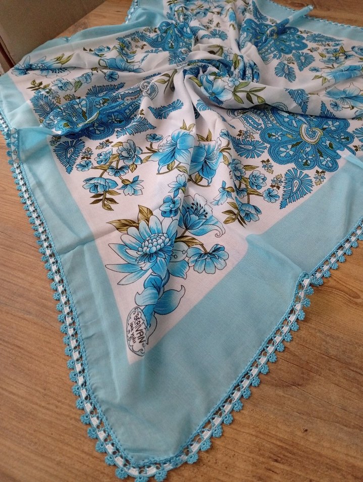 Dantel Detaylı Mavi Kadın yazma - Görsel 2