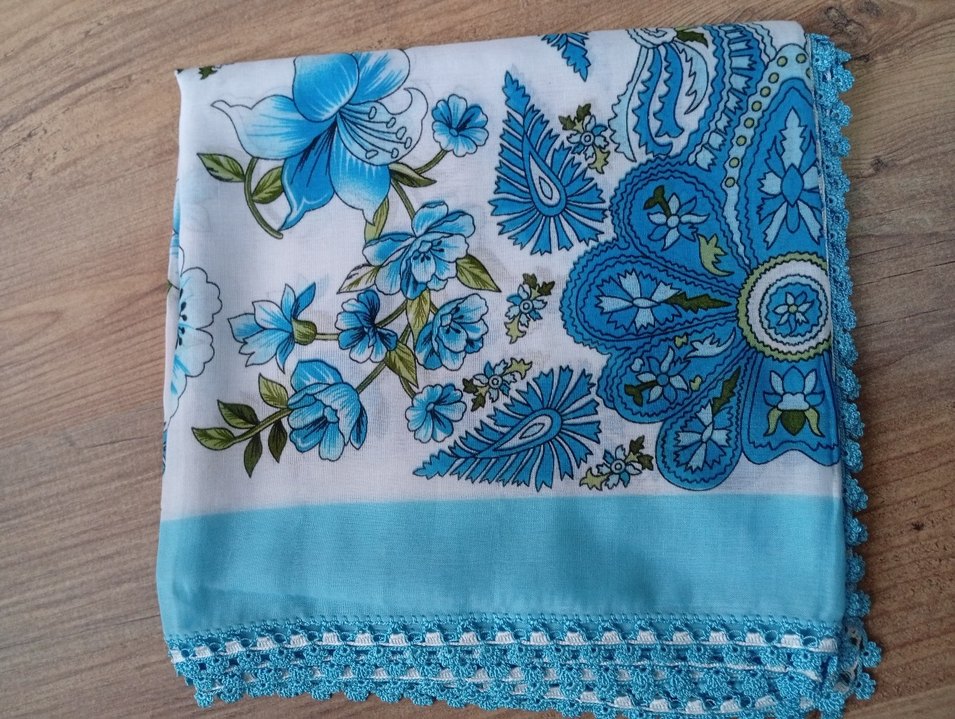 Dantel Detaylı Mavi Kadın yazma - Görsel 4