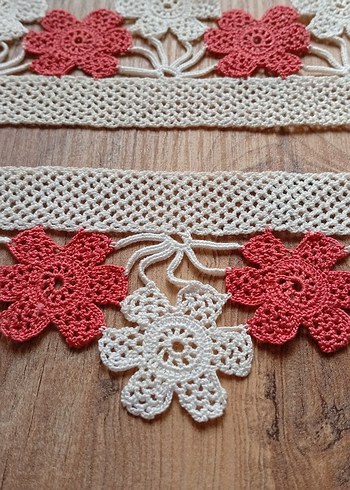 Bohem Kırmızı Beyaz El Yapımı Çiçekli Dantel - Görsel 3