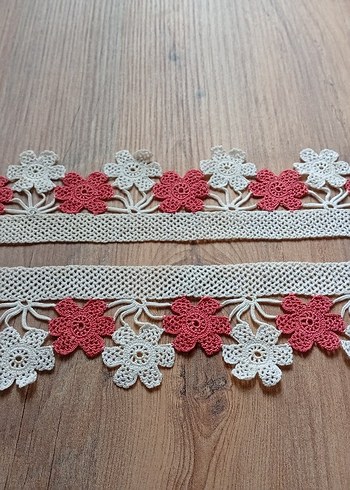 Bohem Kırmızı Beyaz El Yapımı Çiçekli Dantel - Görsel 2