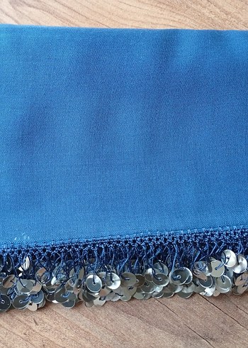 Mavi İpek Kadın Fular - Pullu Kenar - Görsel 4