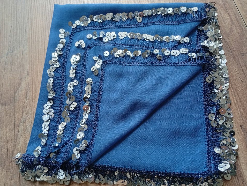 Mavi İpek Kadın Fular - Pullu Kenar - Görsel 2