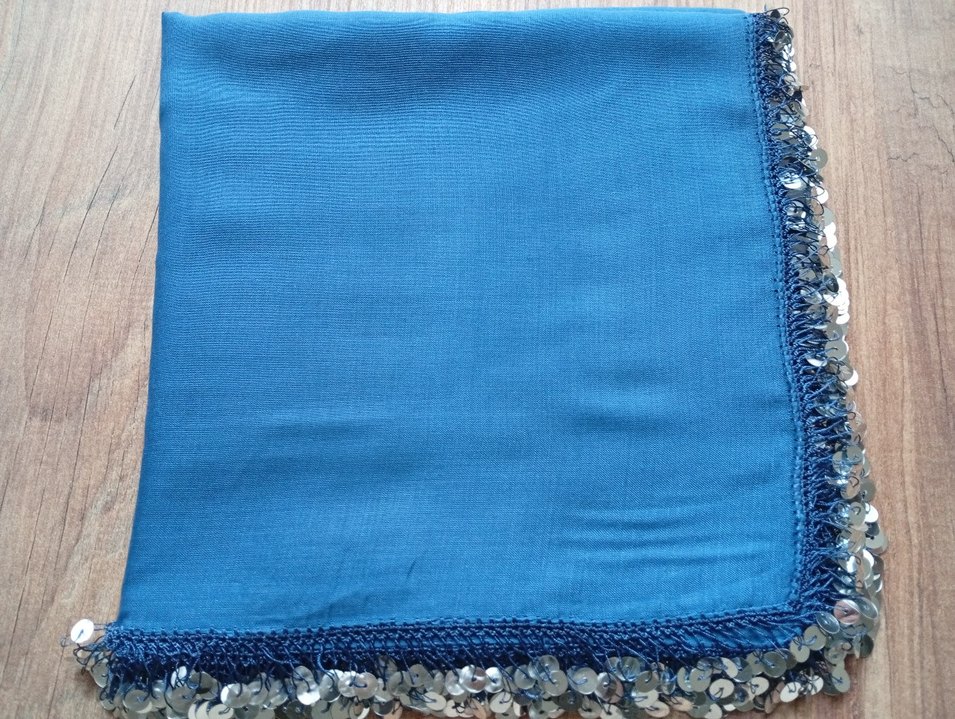 Mavi İpek Kadın Fular - Pullu Kenar - Görsel 3