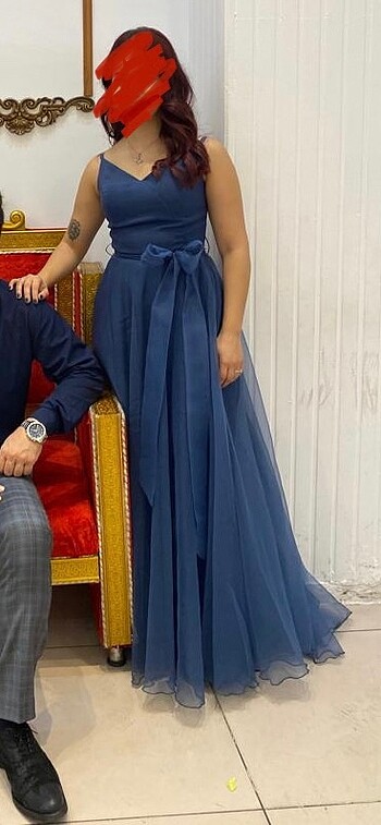 36 Beden mavi Renk Abiye elbise