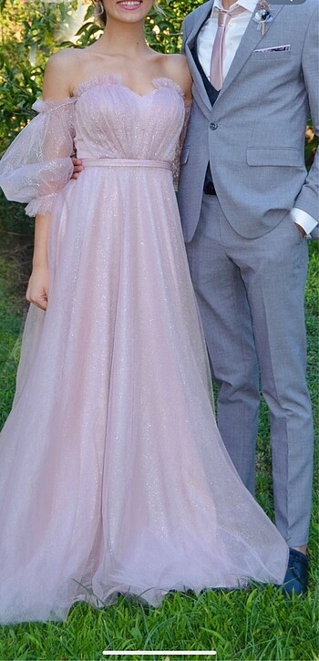36 Beden pembe Renk Pudra Pembe Simli Abiye