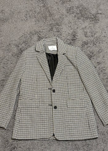 l Beden Gri ve Mavi Ekose Blazer Ceket