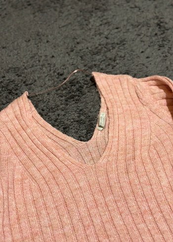 Pembe V Yaka Örgü Kazak