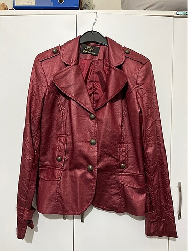 cherry red vintage kadın deri ceket