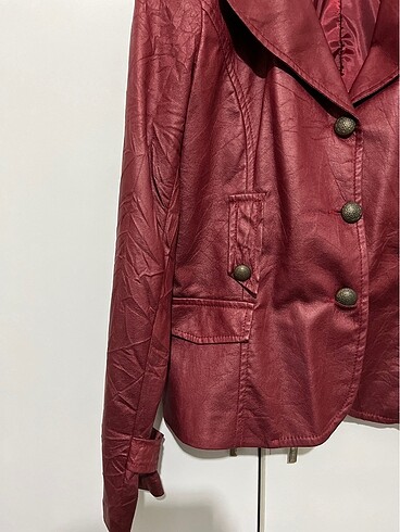 s Beden cherry red vintage kadın deri ceket
