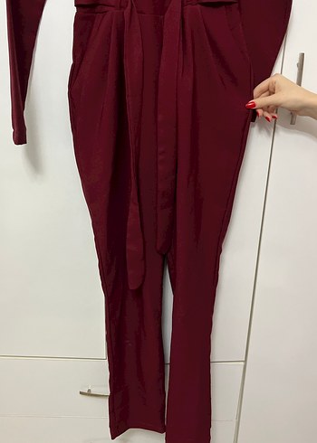 Bordo Uzun Kollu Kadın Tulum - Görsel 2