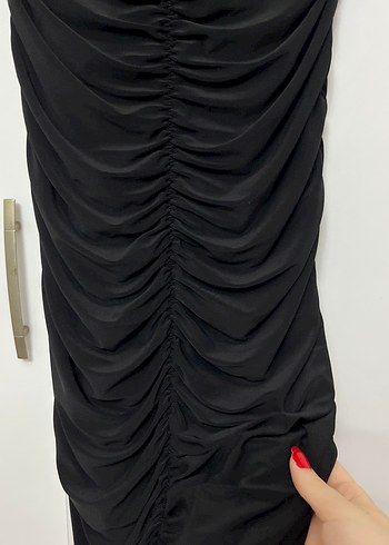 Siyah Drapeli kısa Kadın Abiye Elbise - Görsel 2