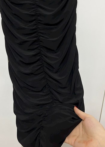 Siyah Drapeli kısa Kadın Abiye Elbise - Görsel 5