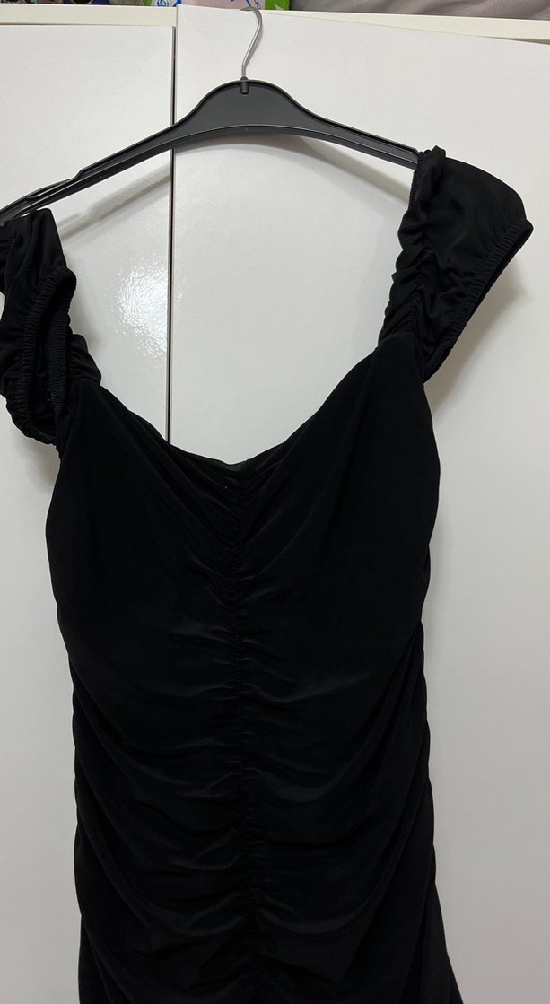 Siyah Drapeli kısa Kadın Abiye Elbise - Görsel 4