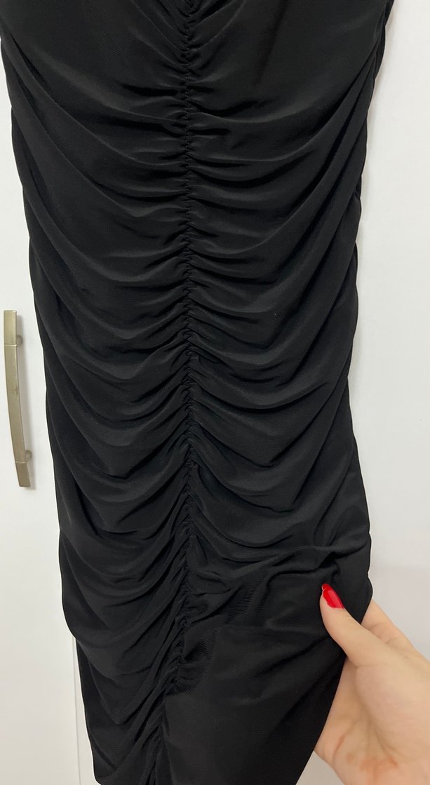 Siyah Drapeli kısa Kadın Abiye Elbise - Görsel 2