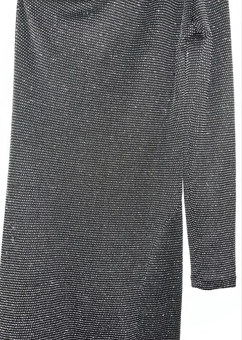 tek kol simli koyu gri şık elbise - Görsel 4