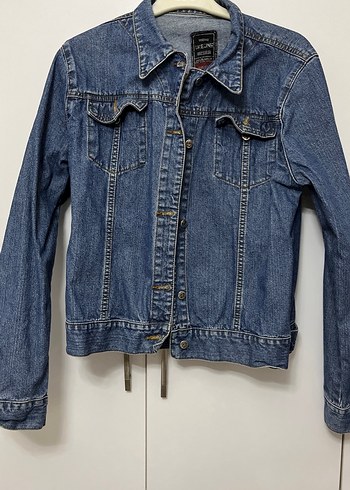 Düğmeli Koyu Mavi Kadın Denim Ceket vintage - Görsel 2