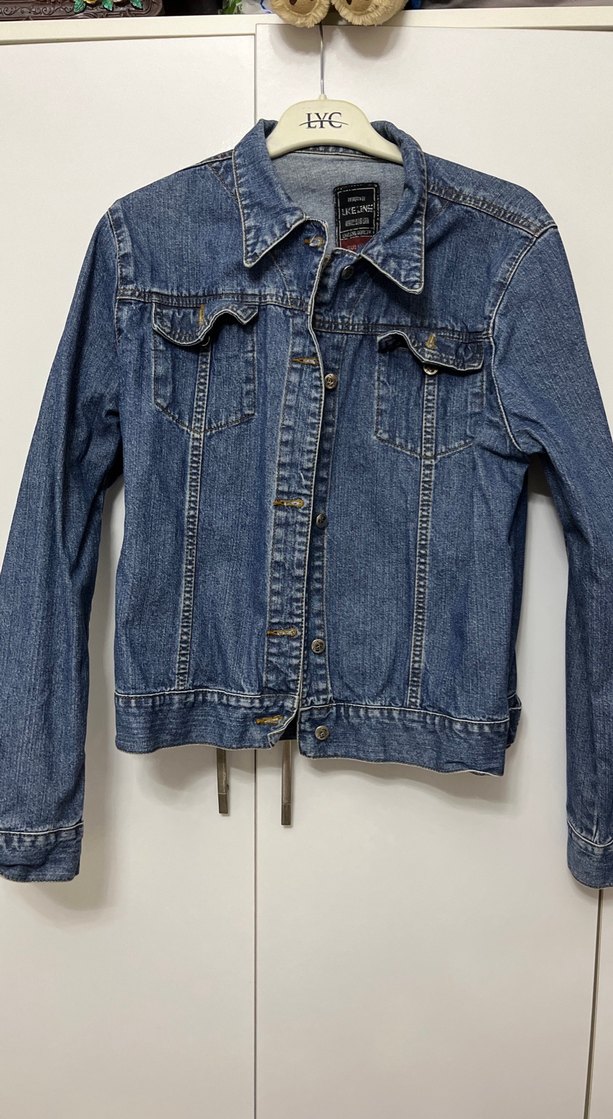 Düğmeli Koyu Mavi Kadın Denim Ceket vintage - Görsel 2
