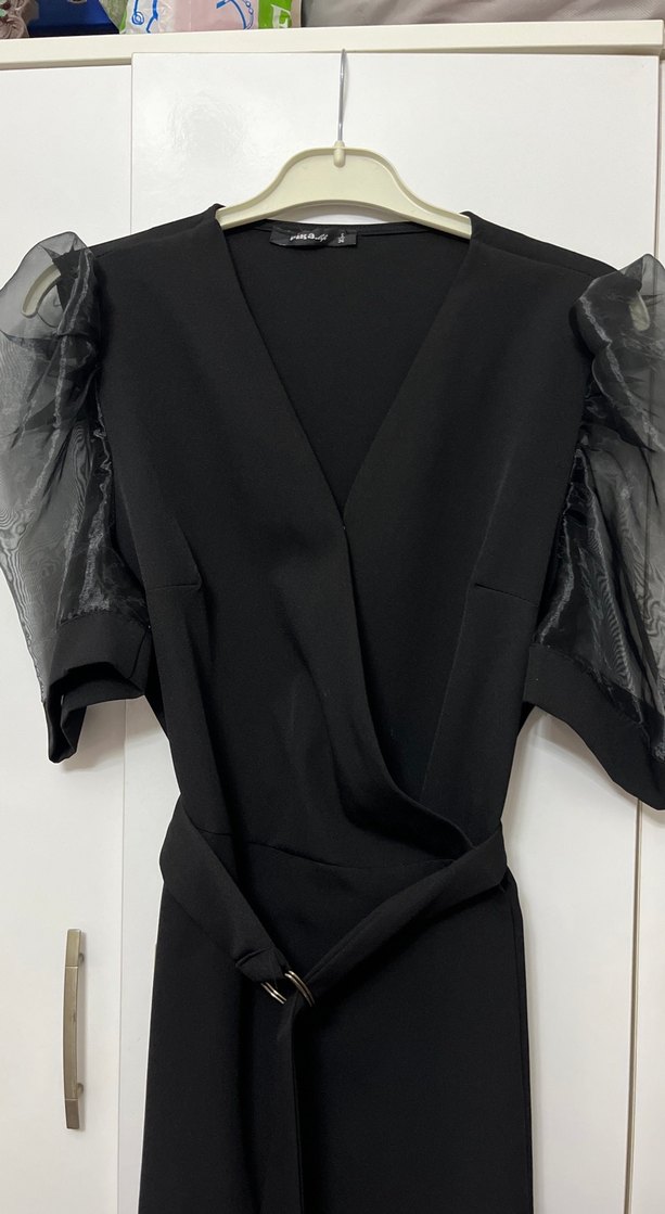 Siyah Uzun V yaka  Kadın Elbisi - Görsel 2