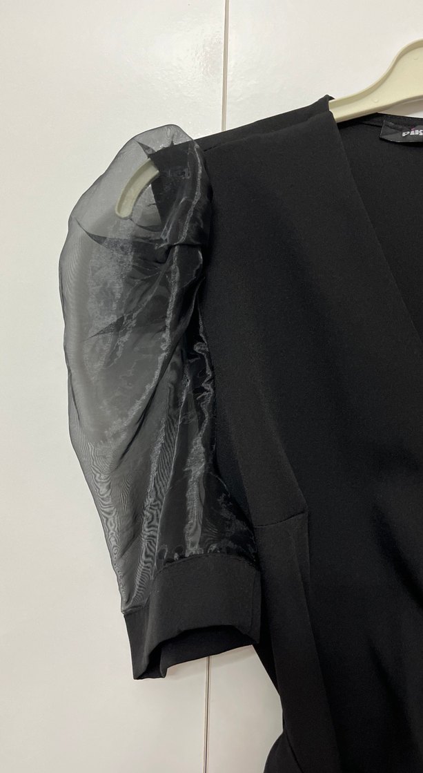 Siyah Uzun V yaka  Kadın Elbisi - Görsel 3