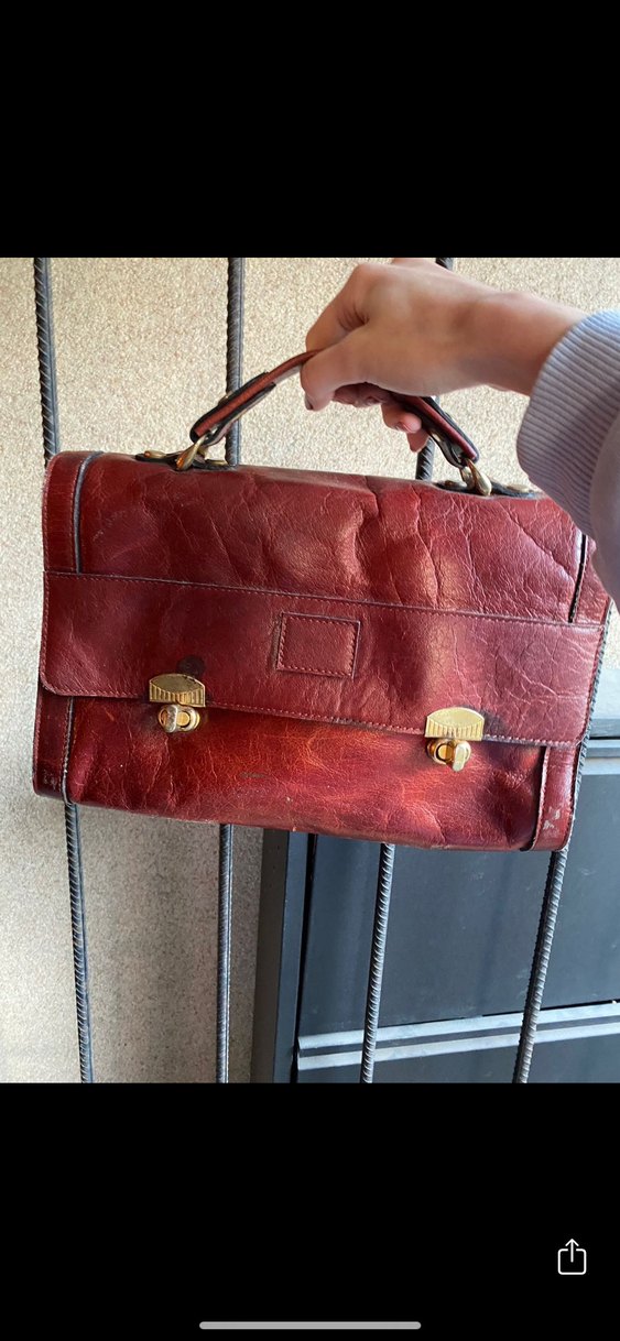 Bordo Vintage Deri Kadın Çanta - Görsel 2