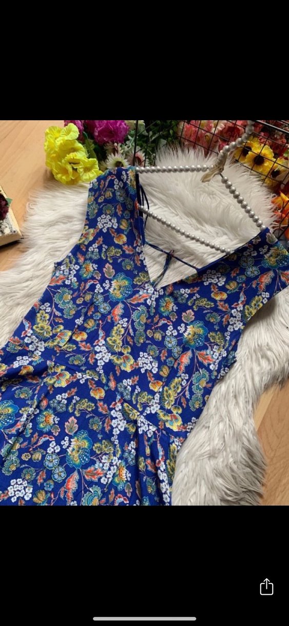 Mavi Çiçek Desenli Mini Elbise Mango - Görsel 2