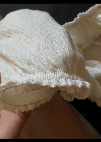 Kadın Beyaz Keten Crop Bluz Bohem - Görsel 4