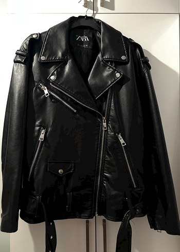 s Beden Siyah Deri Biker Ceket