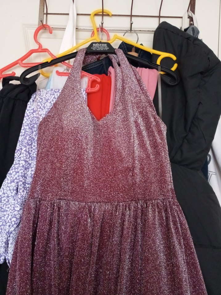 Bordo Uzun Askılı Bohem Elbise - Görsel 2