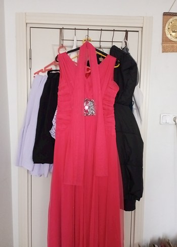 pembe Drapeli Uzun Abiye Elbise - Görsel 5