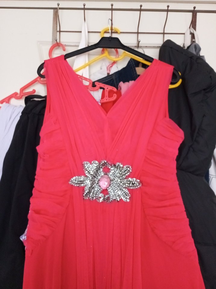 pembe Drapeli Uzun Abiye Elbise - Görsel 2