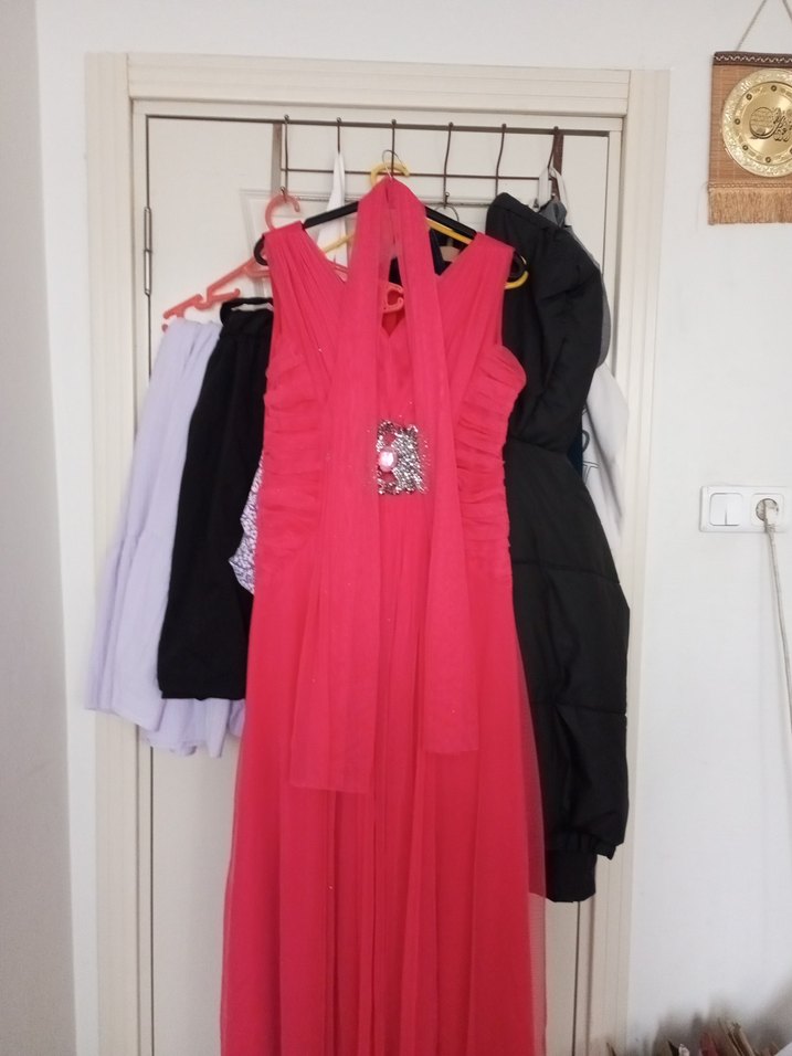 pembe Drapeli Uzun Abiye Elbise - Görsel 5