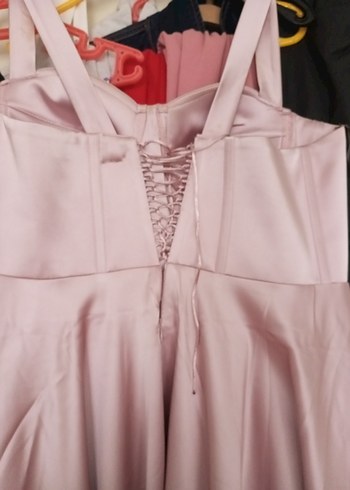 Pembe Midi Drapeli Straplez Kadın Elbise - Görsel 5