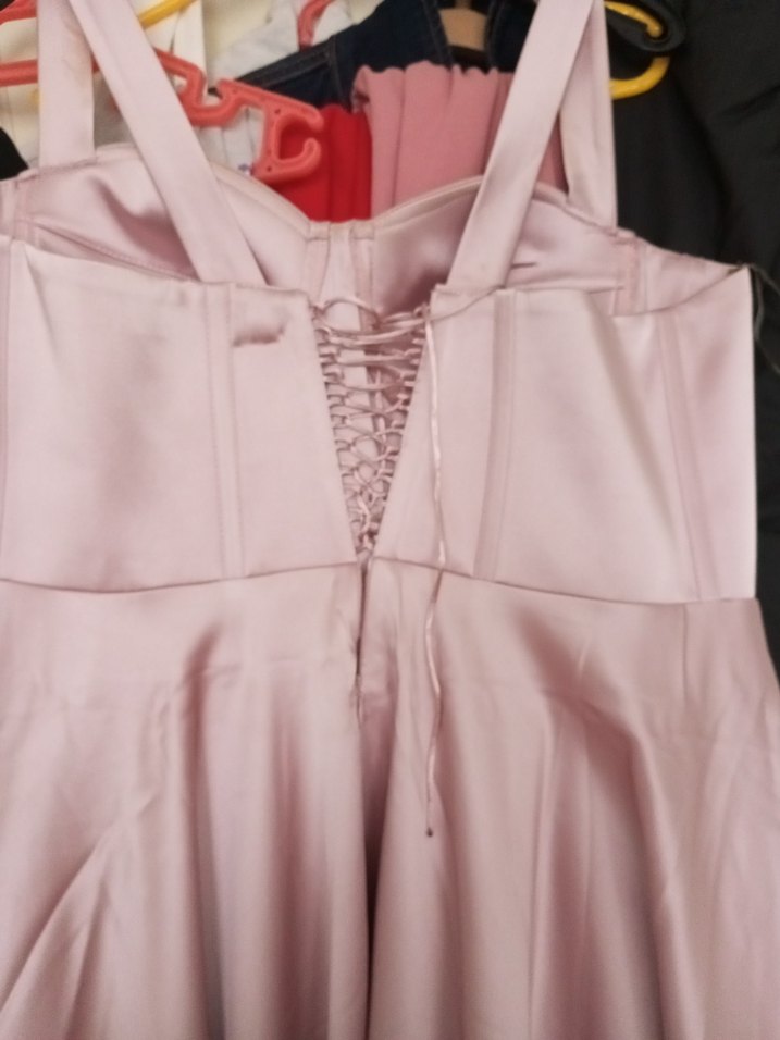 Pembe Midi Drapeli Straplez Kadın Elbise - Görsel 5