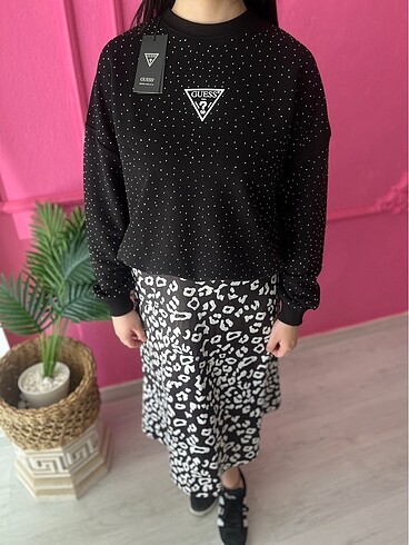 Guess Guess taşlı sweat siyah