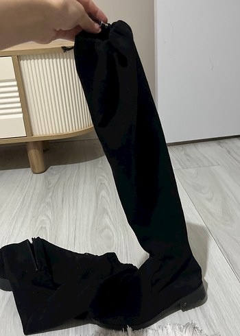 Siyah Diz Üstü Elastik Stiletto Topuklu Çizme - Görsel 2