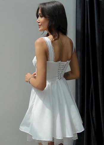 Dantel Detaylı Beyaz Mini Bohem Elbise - Görsel 2